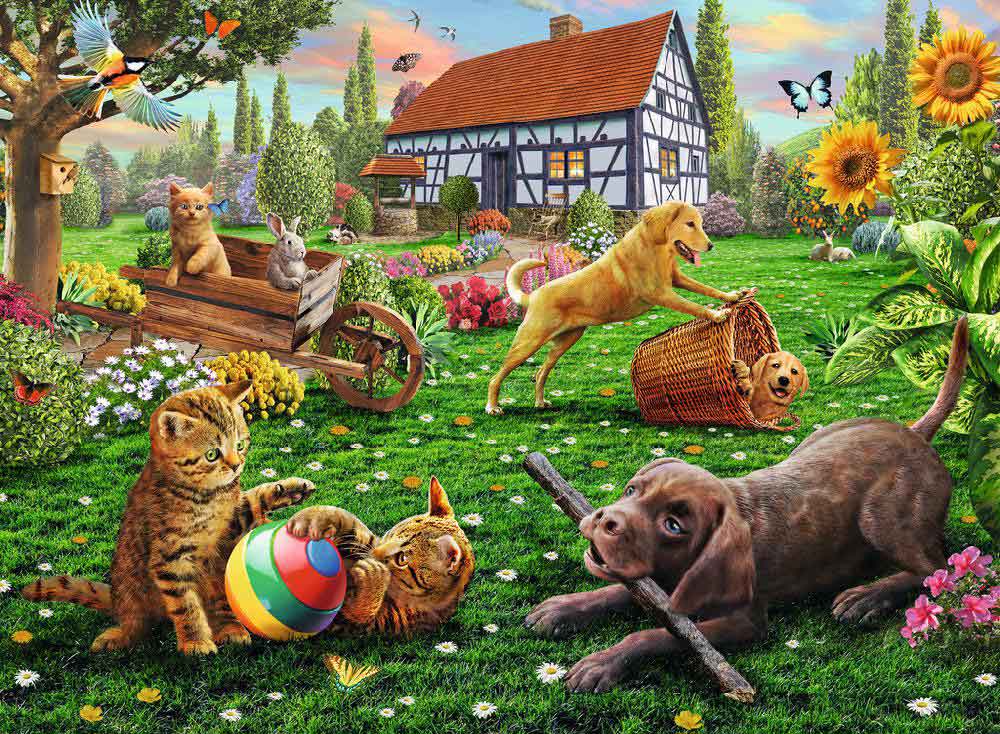 Ravensburger puzzle XXL - Životinje - Playing in the Yard 200 delova RA12828 - dodatni pogled