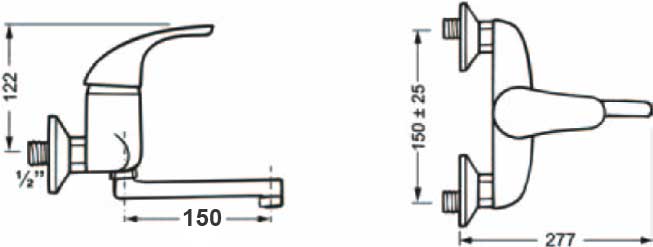 Jednoručna zidna baterija sa kraćom lulom Primo SAC874KL - dodatni pogled