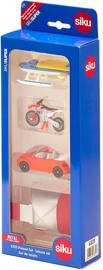 SIKU Automobilčići za decu Set vozila - VW buba kabriolet motocikl sportski avion i šator za kampovanje 6325S - dodatni pogled