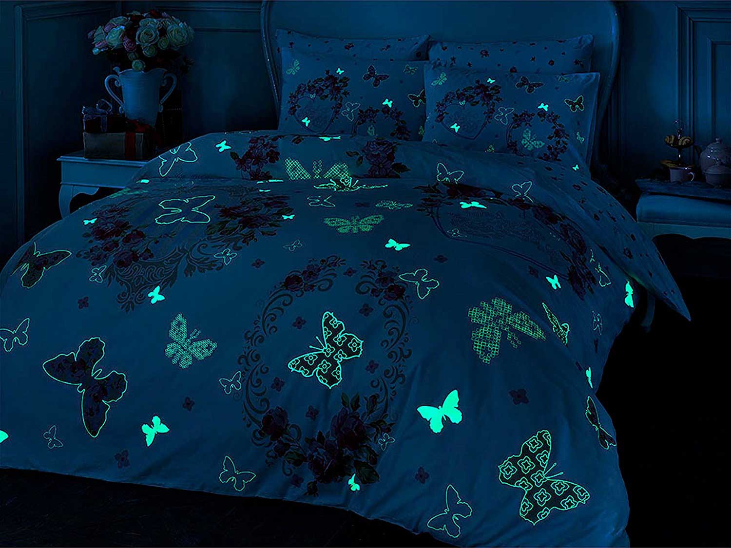 Pamučna fluorescentna posteljina za bračni krevet Love and Roses - dodatni pogled