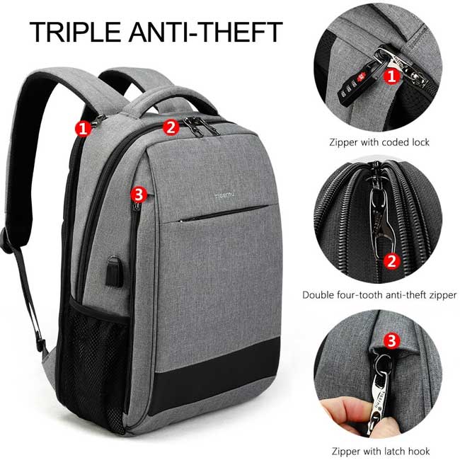 Ranac za laptop sa zaštitom od krađe Tigernu T-B3516 Grey - dodatni pogled