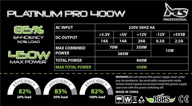 MS napajanje za računar 400W Platinum Pro 80+ 400W - dodatni pogled