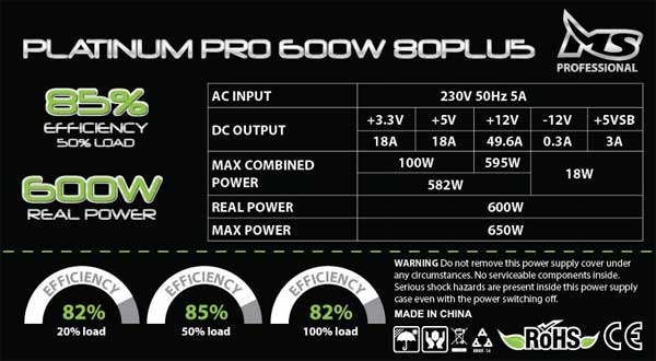 MS napajanje za računar Platinum Pro 80+ 600W - dodatni pogled