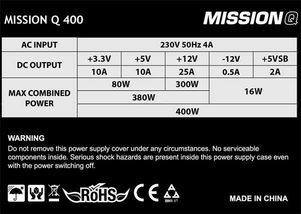 Napajanje za računar Mission Q 400W - dodatni pogled