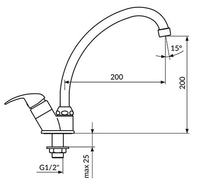 Rosan Jednoručna slavina za hladnu vodu sa izlivom od 200mm JP531200 - dodatni pogled