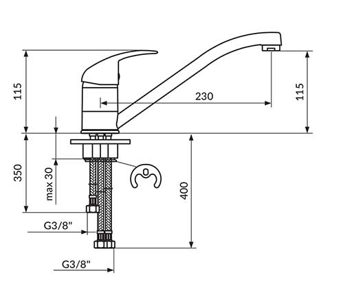 Rosan Jednoručna baterija sa tri cevi za sudoperu - protočni bojler JP381003 - dodatni pogled