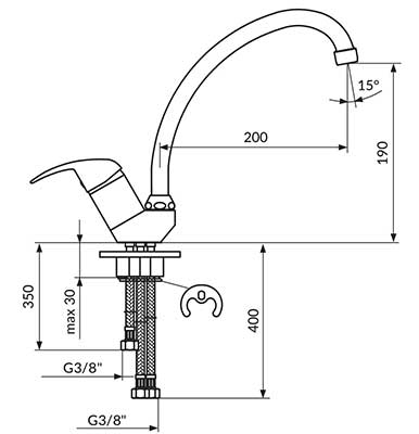 Rosan Jednoručna baterija sa tri cevi za sudoperu - protočni bojler JP382003 - dodatni pogled