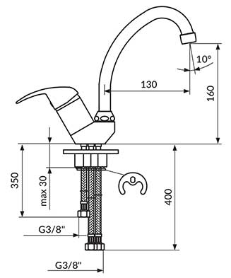 Rosan Jednoručna baterija sa tri cevi za sudoperu - protočni bojler JP382013 - dodatni pogled