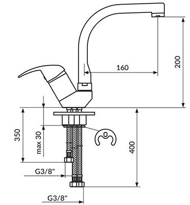 Rosan Jednoručna baterija sa tri cevi za sudoperu - protočni bojler JP382203 - dodatni pogled