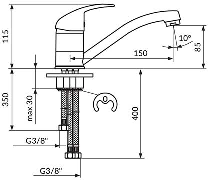 Rosan Jednoručna baterija sa tri cevi za sudoperu ili lavabo JP381083 - dodatni pogled