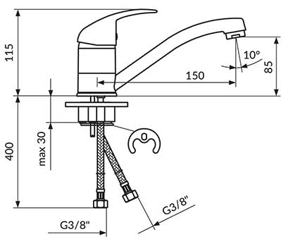 Rosan Jednoručna baterija sa dve cevi za sudoperu JP382001 - dodatni pogled