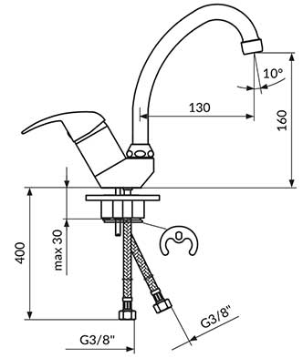 Rosan Jednoručna baterija za sudoperu sa dve cevi JP382011 - dodatni pogled