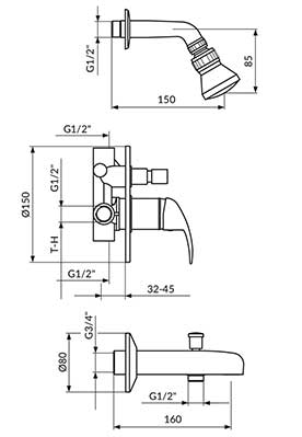 Rosan Uzidna baterija za kadu sa ručnim i zidnim tušem JP31701 - dodatni pogled