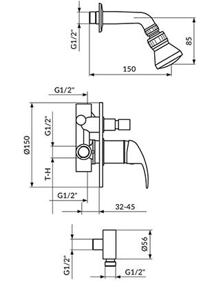 Rosan Uzidna baterija za kadu sa izlivom i zidnim tušem JP31301 - dodatni pogled