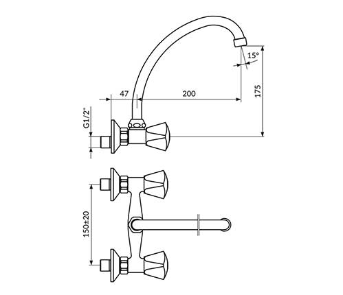 Rosan Zidna slavina za toplu i hladnu vodu K03120 - dodatni pogled
