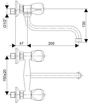 Rosan Zidna baterija za sudoperu ili lavabo Izliv 140mm KF01114 - dodatni pogled