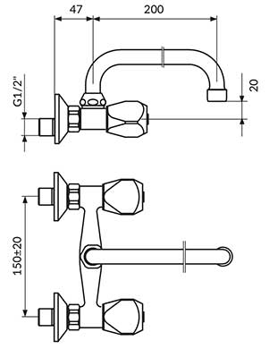 Rosan Zidna baterija za sudoperu ili lavabo Izliv 200mm KF03101 - dodatni pogled