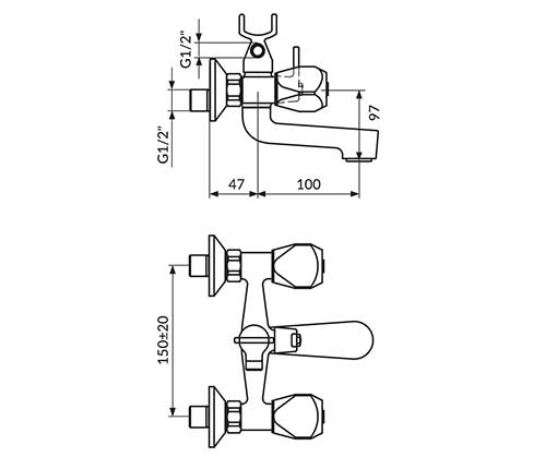 Rosan Baterija za kadu sa pokretnim izlivom i ručnim tušem KK11101 - dodatni pogled