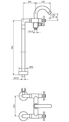 Rosan Stubna baterija za kadu sa ručnim tušem XO33109 - dodatni pogled