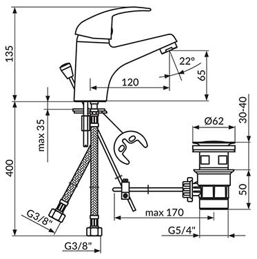Rosan Baterija za lavabo sa metalnim odlivnim ventilom J301001M - dodatni pogled
