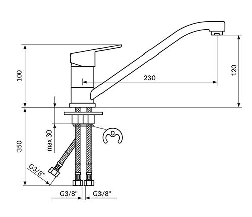 Rosan Baterija za sudoperu sa pokretnim izlivom i tri cevi JA381003 - dodatni pogled