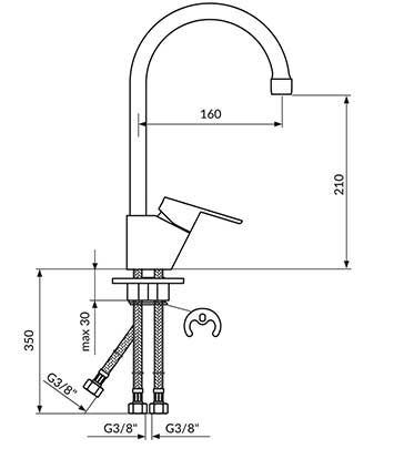 Rosan Jednoručna baterija za sudoperu sa pokretnim izlivom i tri cevi JA382003 - dodatni pogled