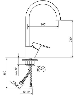 Rosan Jednoručna baterija za sudoperu sa pokretnim izlivom i dve cevi JA382001 - dodatni pogled