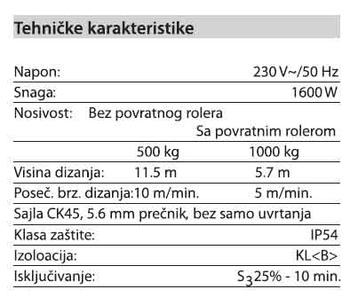 Električna dizalica EH1600-1000 140100030 - dodatni pogled