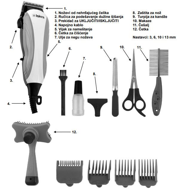 Iskra Mašinica za šišanje kućnih ljubimaca Sa priborom QR-PET2506-BL - dodatni pogled