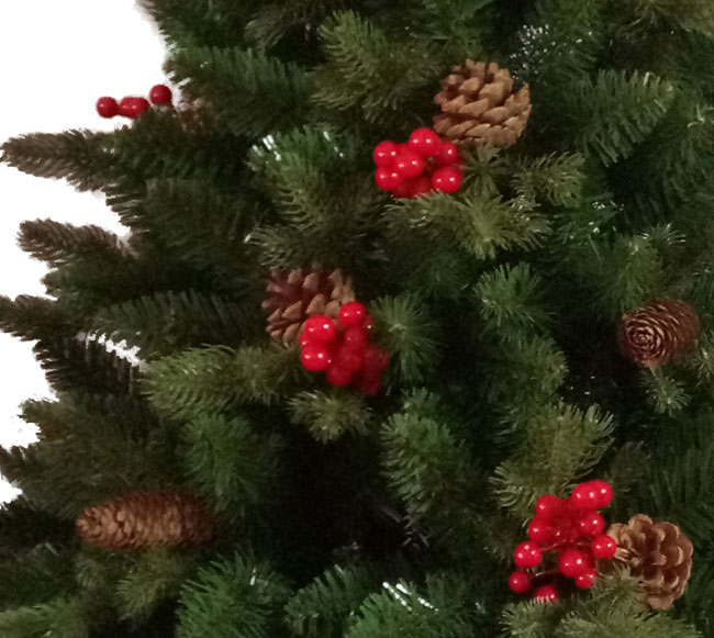 Novogodišnja jelka sa šišarkama i crvenim bobicama 180cm 180878 - dodatni pogled