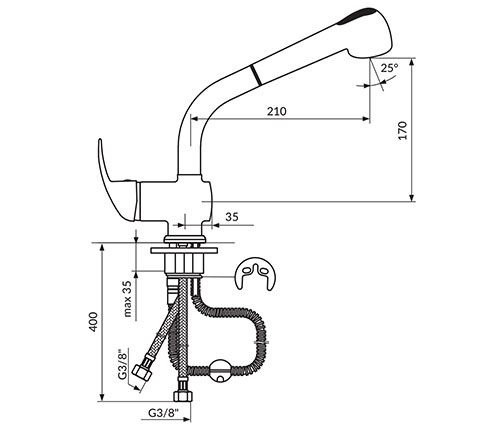 Rosan Baterija sa tušem za ispiranje koji se izvlači J386001 - dodatni pogled