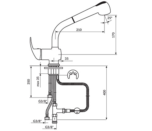 Rosan Baterija za protočni bojler sa tušem za ispiranje koji se izvlači J386003 - dodatni pogled