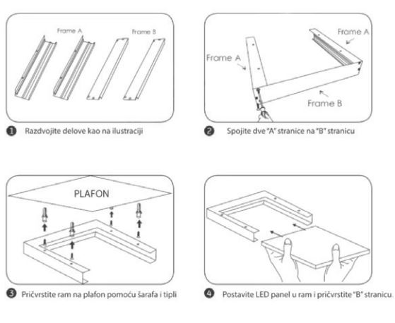 Aluminijumski nosač za nadgradnu montažu LED panela 59.5x59.5x3 - dodatni pogled