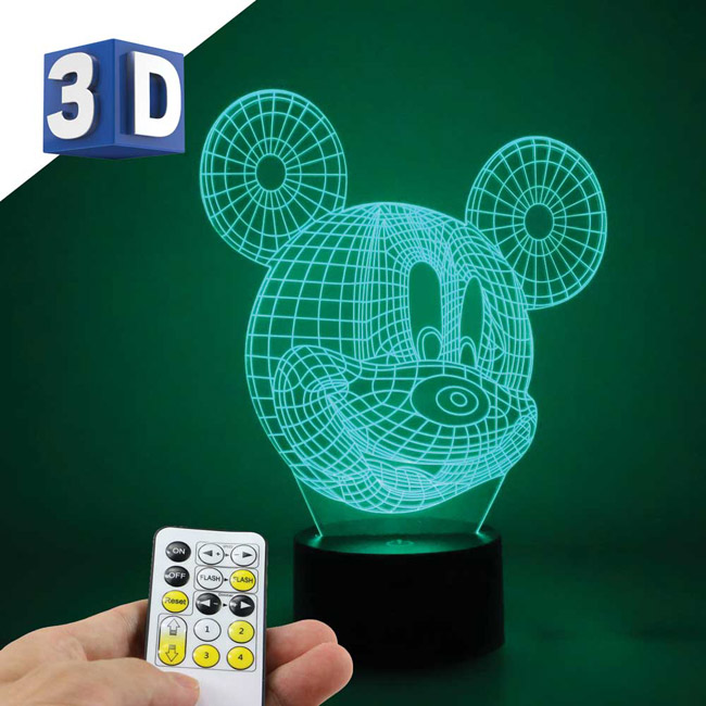 3D LED RGB lampa sa promenljivom bojom svetlosti Mickey Mouse - dodatni pogled