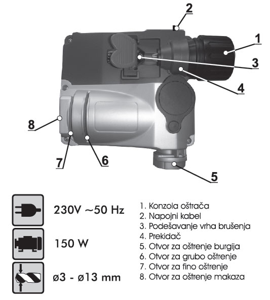 Električni oštrač burgija makaza noževa WBS150 72915000 - dodatni pogled