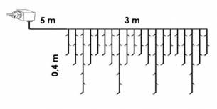 Hladno bela LED svetleća zavesa za spoljnu ili unutrašnju upotrebu 3x0.4 m - dodatni pogled