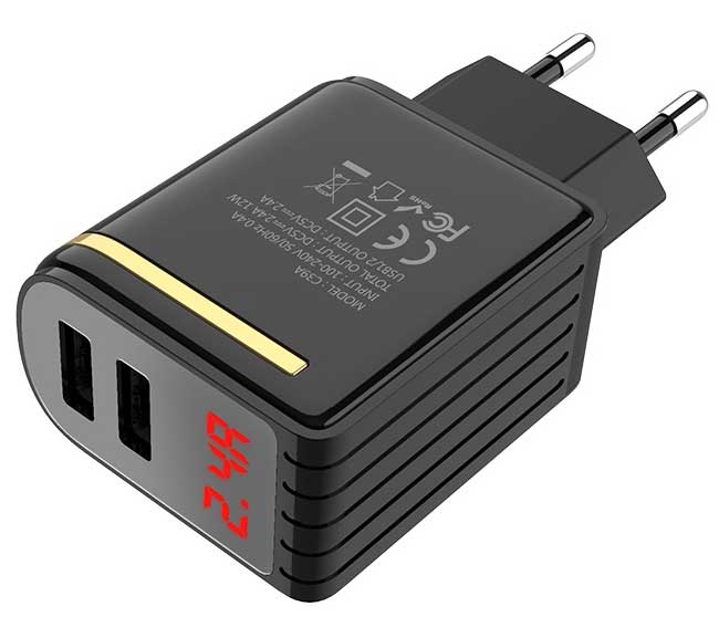 Zidni USB punjač Hoco C39A dual-port Black - dodatni pogled