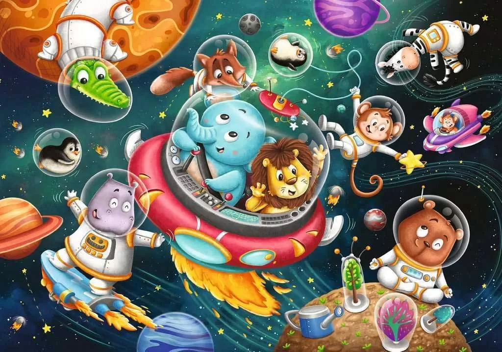 Puzzle slagalice za decu 2x12 delova Životinje u svemiru Ravensburger 12000857