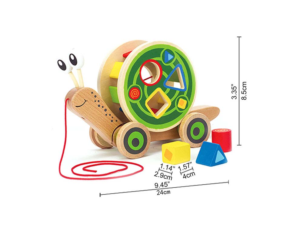 Drvena igračka slagalica na povlačenje Puž - dodatni pogled