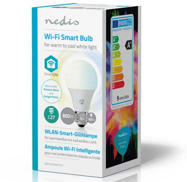Smart Wi-Fi LED sijalica podesive boje osvetljenja E27 9W Nedis WIFILW10WTE27 - dodatni pogled