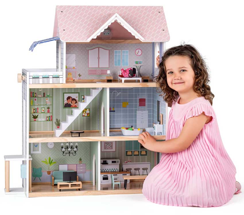 WOODY Drvena kućica za lutke Molly sa lutkicama i nameštajem 91332 - dodatni pogled