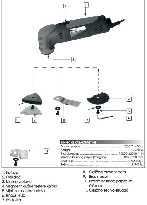 Vibraciona brusilica WMS250 3 u 1 72225090 - dodatni pogled