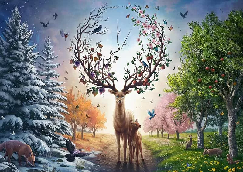 Puzzle slagalica 1000 delova Jelen Zima i leto Ravensburger 12001088