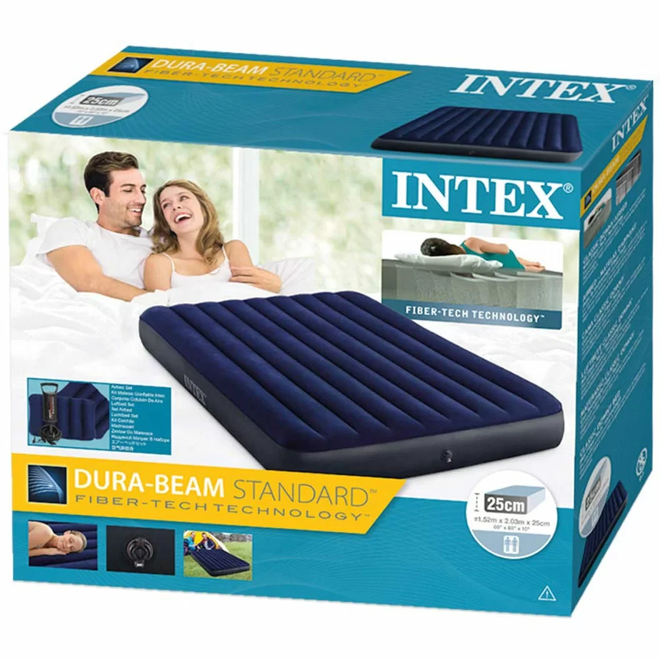 Krevet Na Naduvavanje 152x203x25 cm sa ručnom pumpom i dva jastuka Intex 64765 Dura-Beam Standard Classic Downy