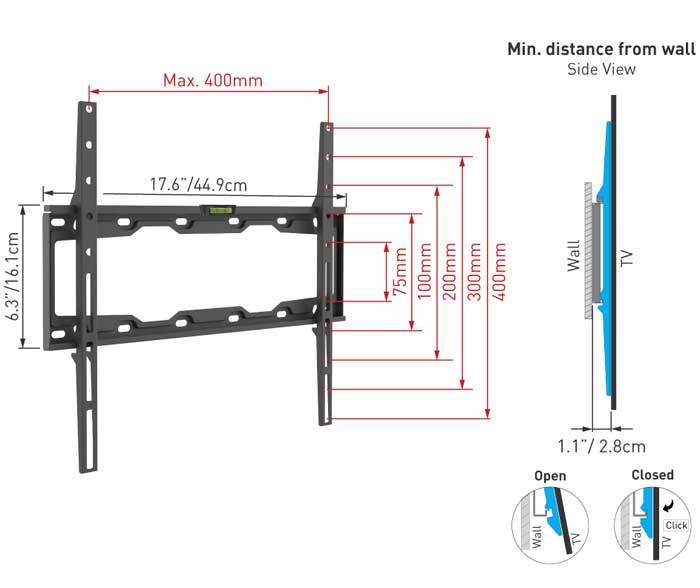 Zidni nosač za televizore dijagonale do 65 inča Barkan E302+.B - dodatni pogled