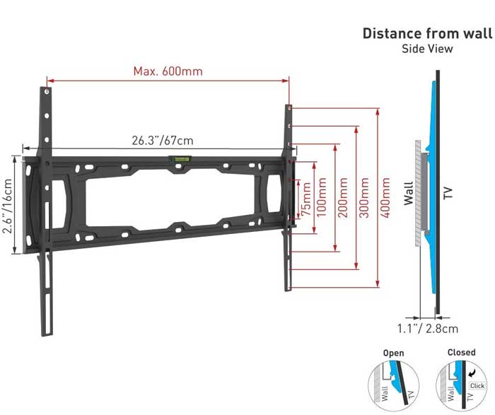 Zidni nosač za televizore dijagonale do 90 inča Barkan E400+.B - dodatni pogled