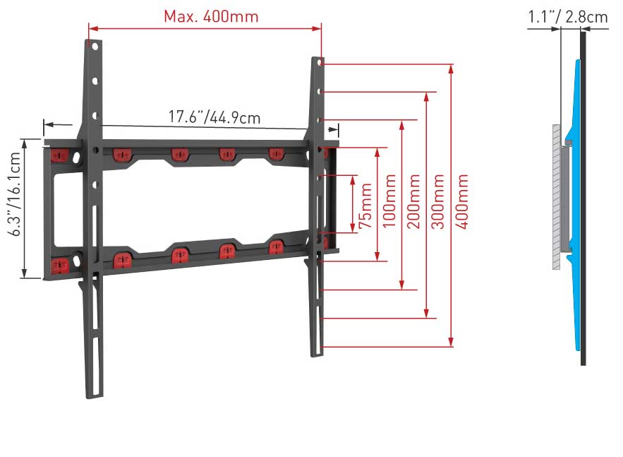 Zidni nosač za televizore dijagonale 19-65 inča Barkan ND300.B - dodatni pogled