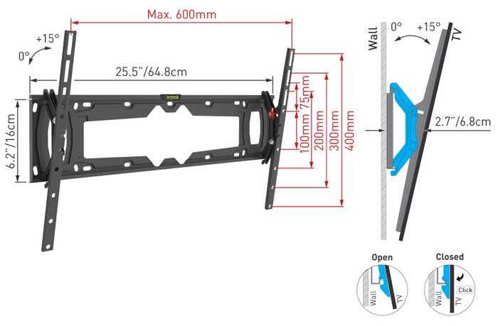 Zidni nosač za televizore dijagonale 32-90 inča Barkan E410+.B - dodatni pogled