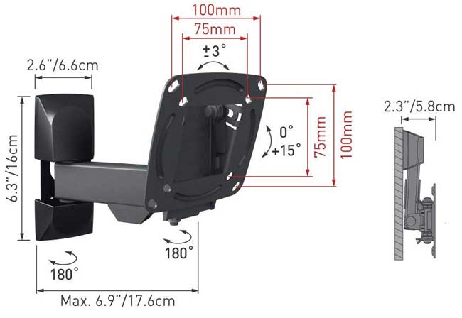 Zidni nosač za televizore dijagonale do 29 inča Barkan E130.B - dodatni pogled