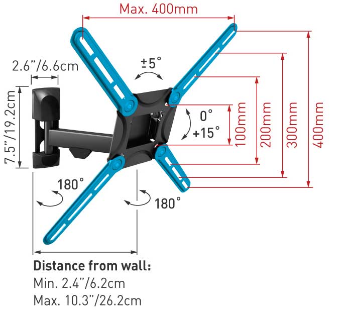 Zidni nosač za ravne i zakrivljene televizore dijagonale do 65 inča Barkan 3300.B - dodatni pogled